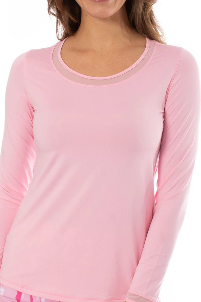 Golftini Long Sleeve Mesh Polo -LT PINK