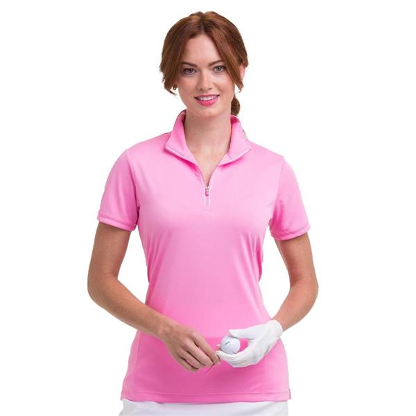 EP NY Short Sleeve Convertible Zip Mock Polo  Rosebud