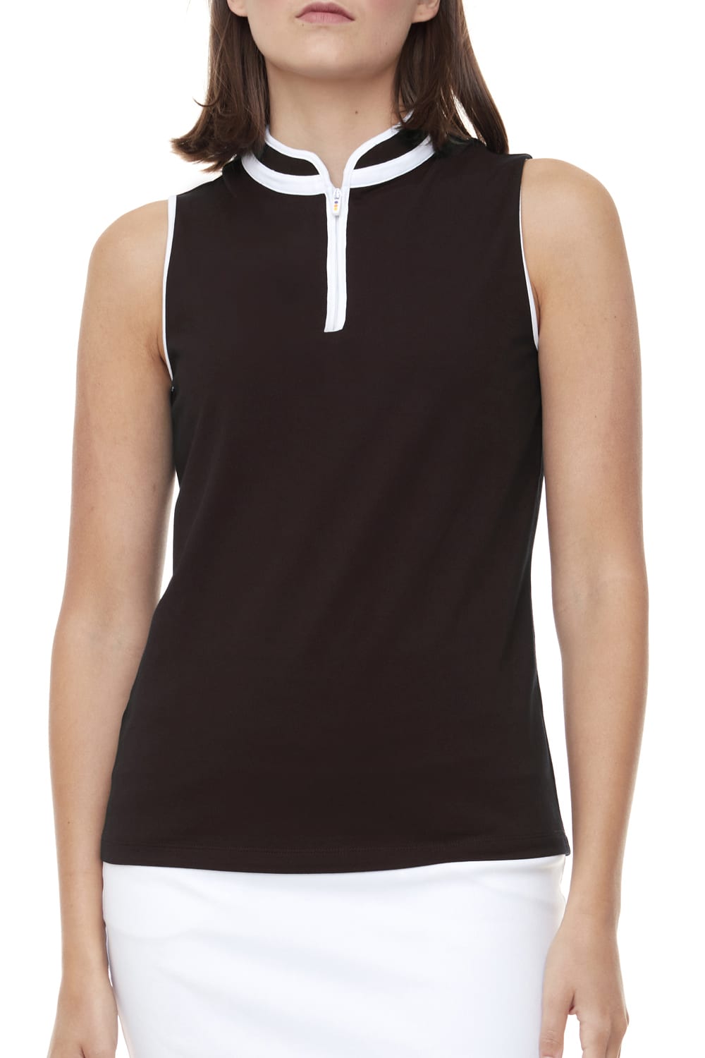 Swing Control Pique Mock Neck Sleeveless Shirt -BLACK