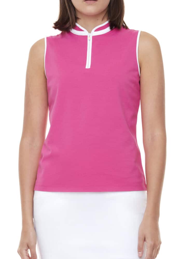 Swing Control Pique Mock Neck Sleeveless Shirt -   BUBBLE GUM