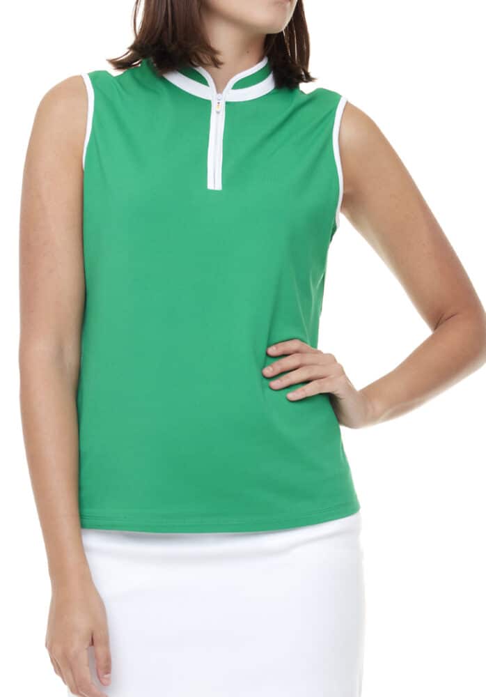 Swing Control Pique Mock Neck Sleeveless Shirt -   JELLYBEAN