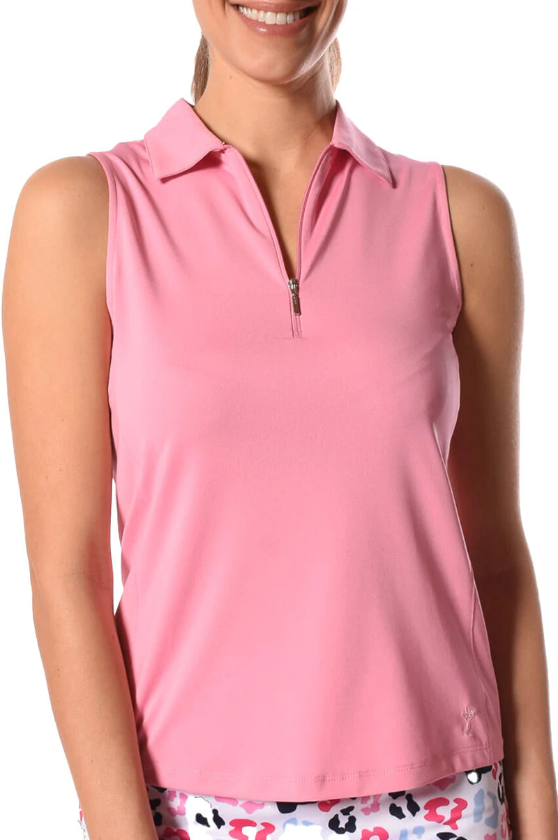 Golftini Sleeveless Zip Tech Polo -  Bubble Gum Pink