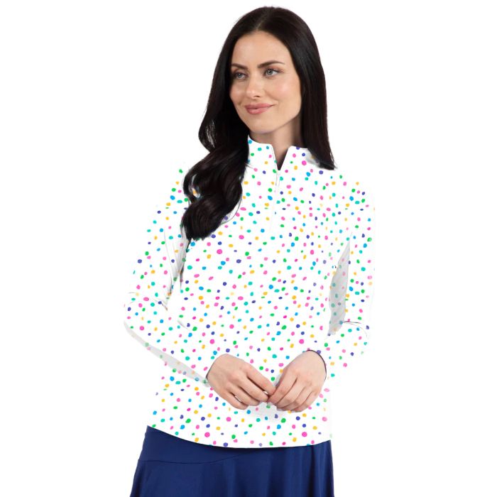 Ibkul  Long Sleeve  Zip Mock EVELYN White/ Multi  SPF 50