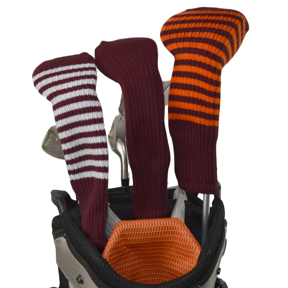 Maroon and White Club Sock Golf Headcover