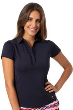 Golftini Short Sleeve Ruffle Tech Polo NAVY