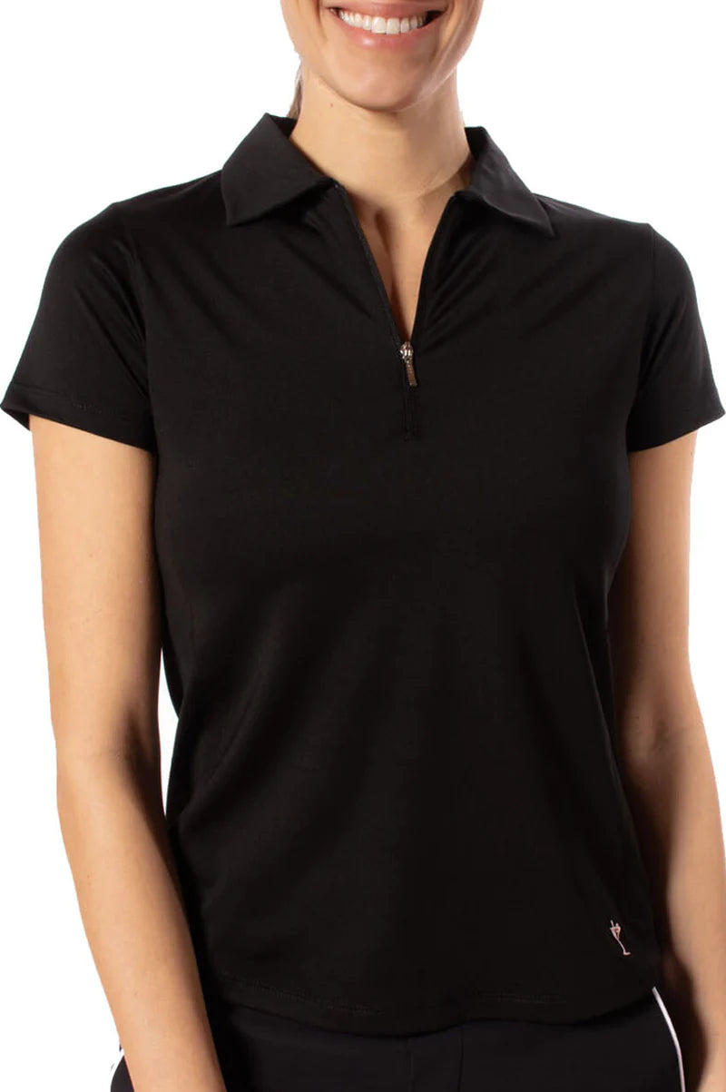 Golftini Short Sleeve Zip Stretch Polo  Black