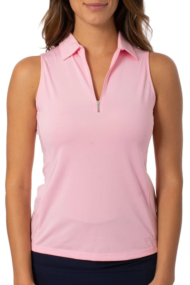 Golftini Sleeveless Zip Tech Polo - Light Pink