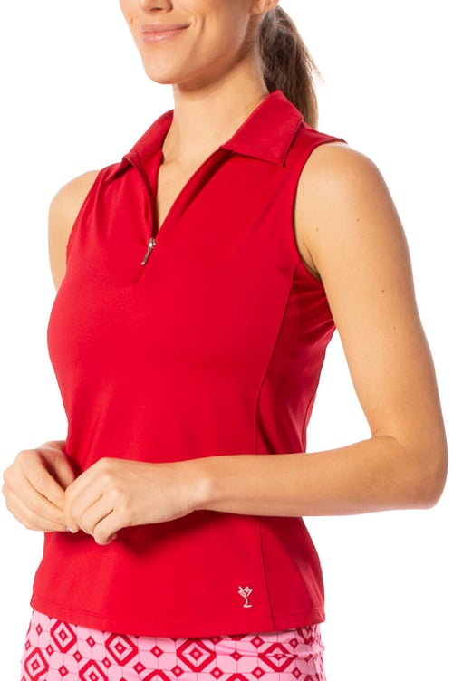 Golftini Sleeveless Zip Tech Polo  RED