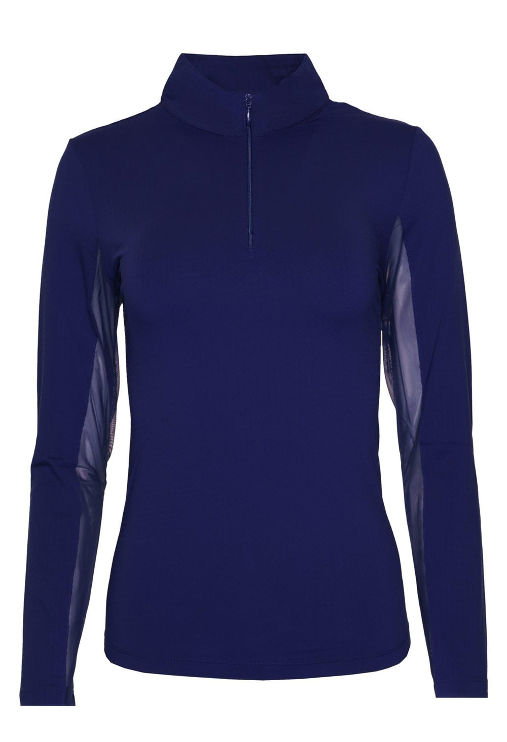 Ibkul Solid  Mock Neck Top -  Navy