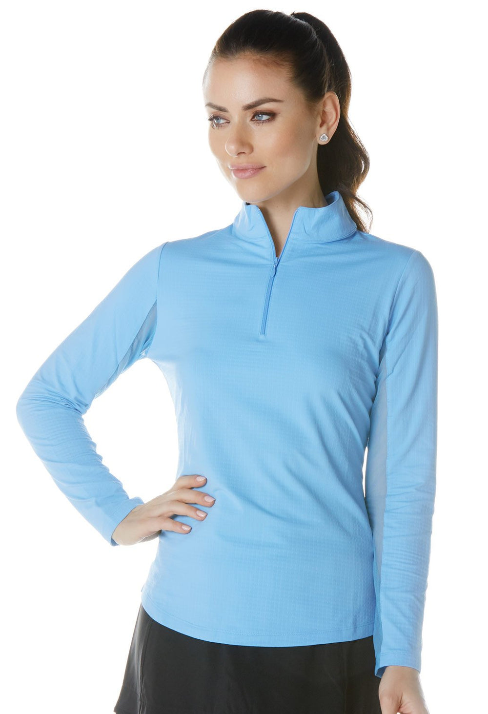 Ibkul Solid  Mock Neck Top - Periwinkle